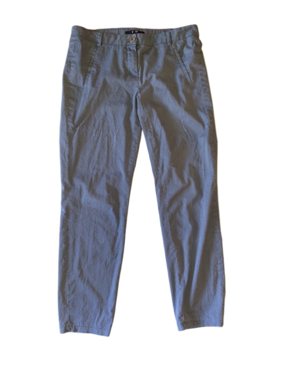 Women's Yest Blue & White Patterned Regular Stretch Fit Trousers Size 8